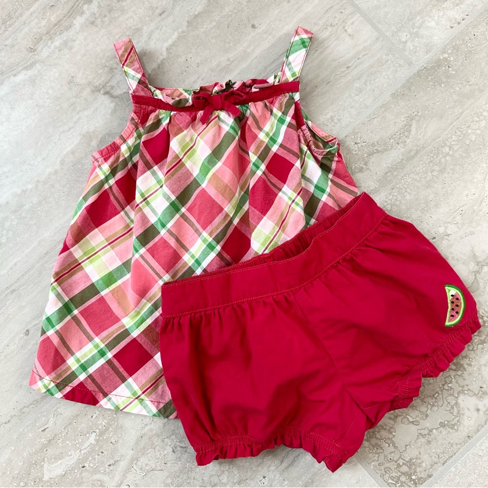 Crazy 8 Watermelon Summer 2 piece Outfit size 3T Bubble Shorts and Plaid Tank